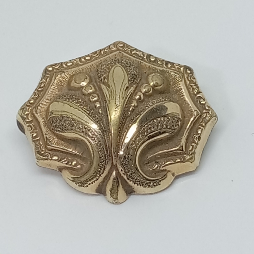 * antique vintage Victorian Mourning pin brooch gold tone